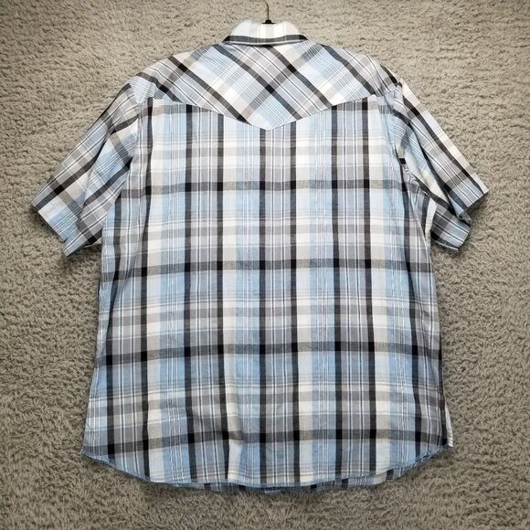 Wrangler Shirt Mens XL Blue Plaid Western Pearl Snap Short Sleeve *Read* - Picture 9 of 10